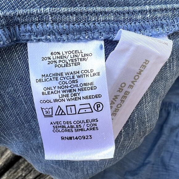 LOFT NWT Chambray Ruffle Flounce Swing Dress Blue Size Large $90 Retail - Picture 7 of 8